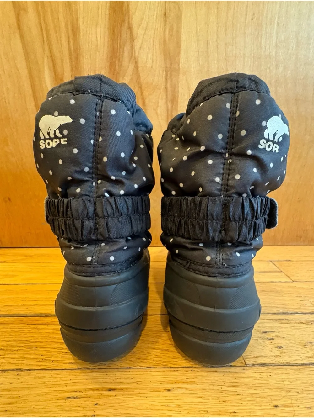 Sorel Kids Flurry Boot in Black and White Polka Dot Print